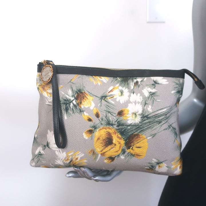 Dolce &amp; Gabbana Floral Print Canvas Small Wristlet Clutch Gray