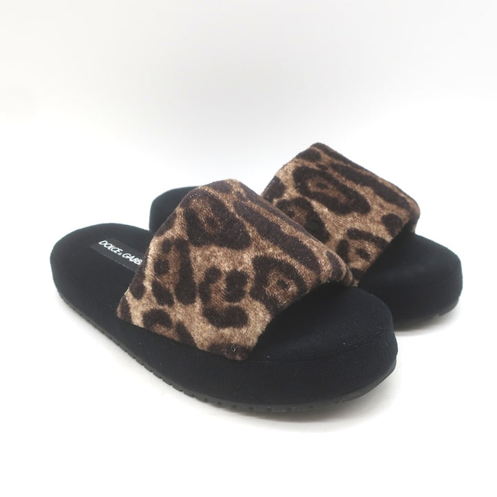 Dolce &amp; Gabbana Leopard Print Padded Terry Slipper Sandals