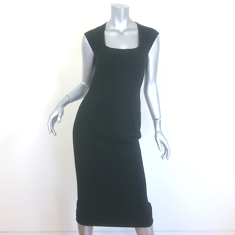 Dolce & Gabbana Longuette Square Neck Midi Dress Black Cady Size 42 NEW
