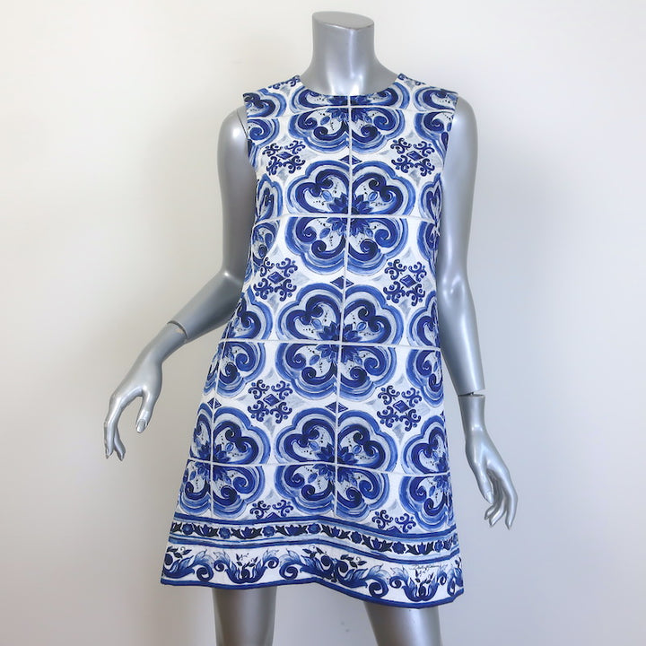 Dolce &amp; Gabbana Majolica Print Brocade Sleeveless Mini Dress