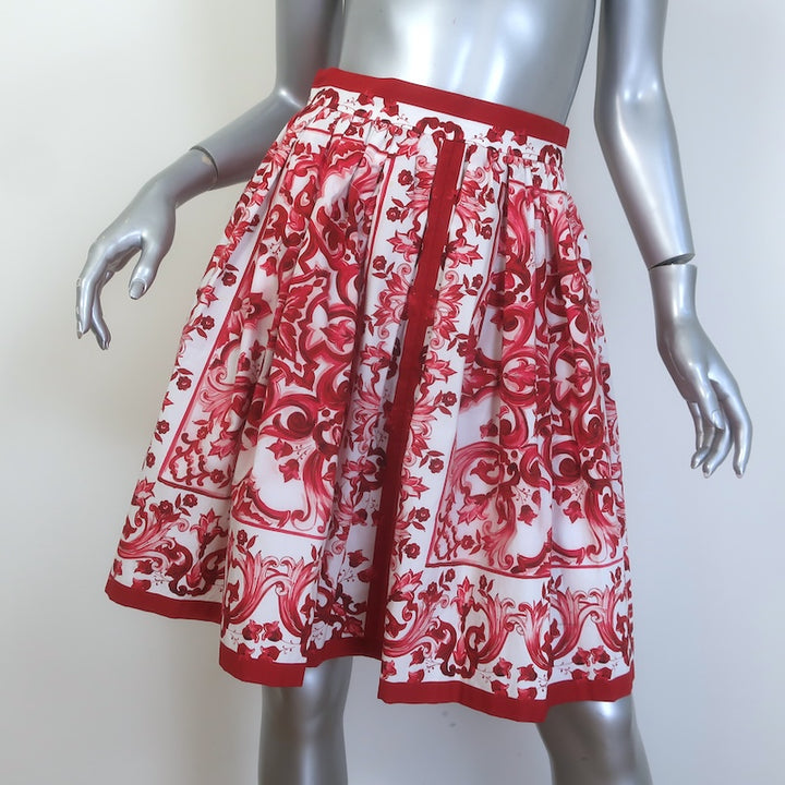 Dolce &amp; Gabbana Majolica Print Pleated Mini Skirt Red/White