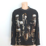 Dolce & Gabbana Medieval Armor Print Long Sleeve Shirt Black Satin Size 52