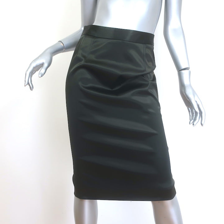 Dolce &amp; Gabbana Satin Pencil Skirt Dark Olive Leopard lined Size 42