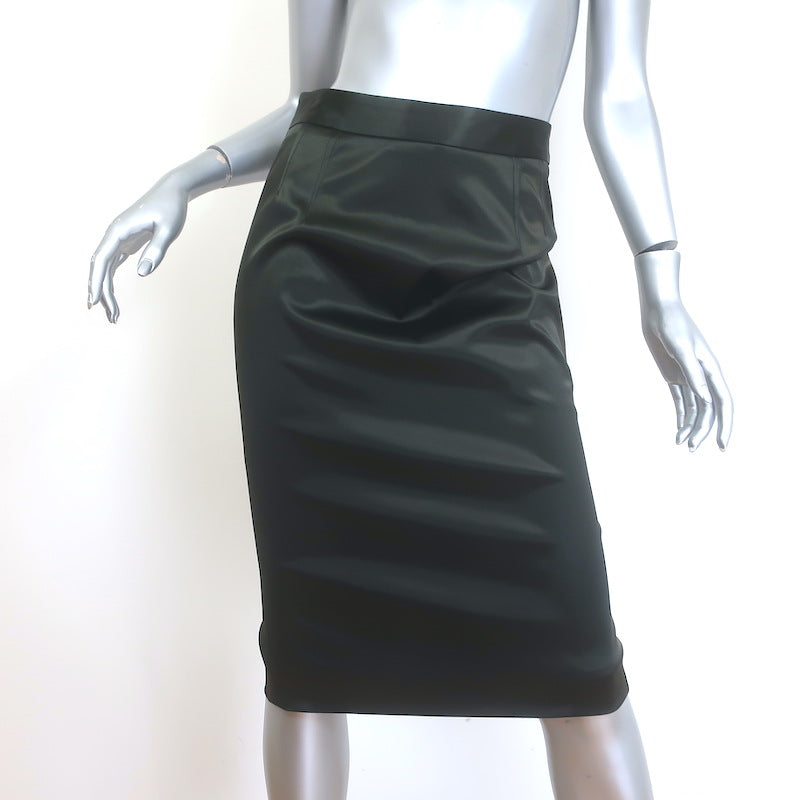 Dolce & Gabbana Satin Pencil Skirt Dark Olive Leopard lined Size 42