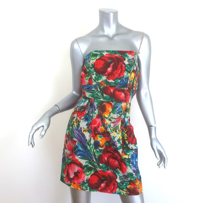 Dolce & Gabbana strapless multicolor floral cotton mini dress, size 38 — pre-owned, authentic luxury