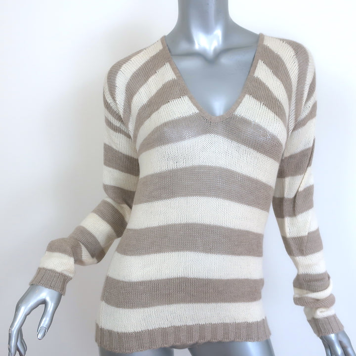 Dolce &amp; Gabbana Striped Cashmere V-Neck Sweater Beige &amp; Cream Size 42