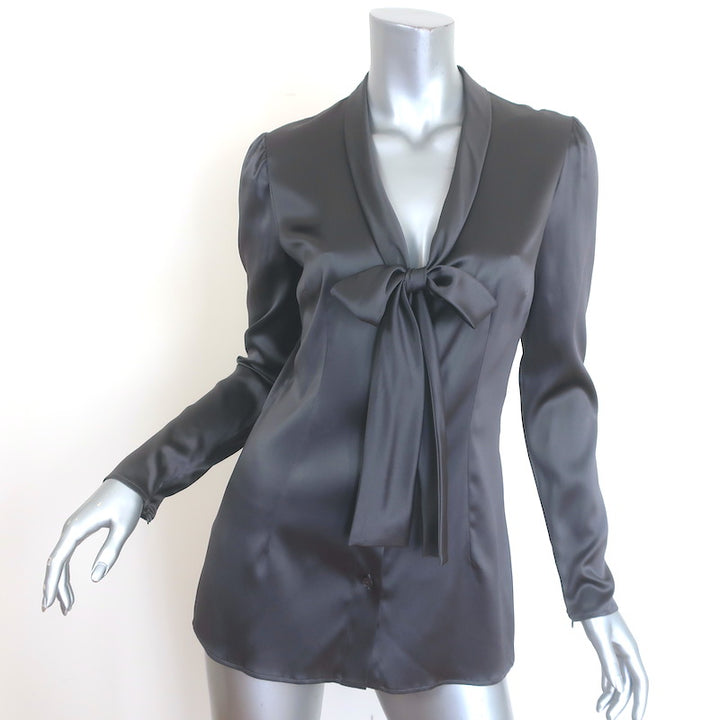 Dolce &amp; Gabbana Tie-Neck Satin Blouse Gray