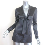 Dolce & Gabbana Tie-Neck Satin Blouse Gray