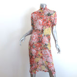 Dries Van Noten Crinkled Georgette Shirt Dress Multi Floral Print Size Medium