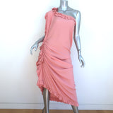 Dries Van Noten Dinas One-Shoulder Ruffled Midi Dress Rose Pink Size 36 NEW