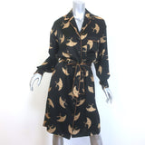 Dries Van Noten Doralas Belted Pajama Dress Black Bird Print 