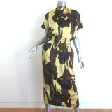 Dries Van Noten Doria silk midi dress in pale yellow floral print, authentic pre-owned, gently worn