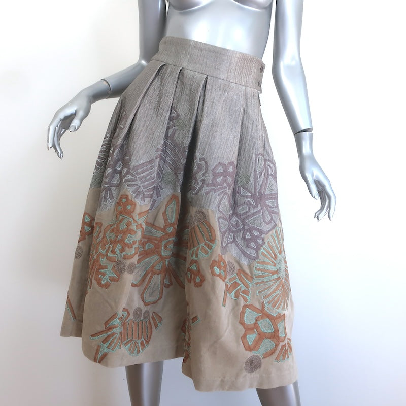 Dries Van Noten Embroidered Velvet Pleated Midi Skirt 