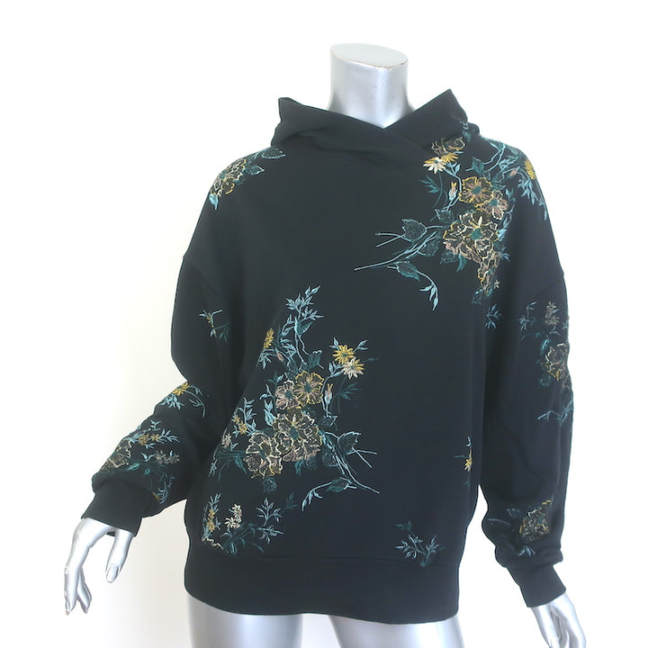 Dries Van Noten black floral-embroidered hoodie sweatshirt — authentic pre-owned, gently worn