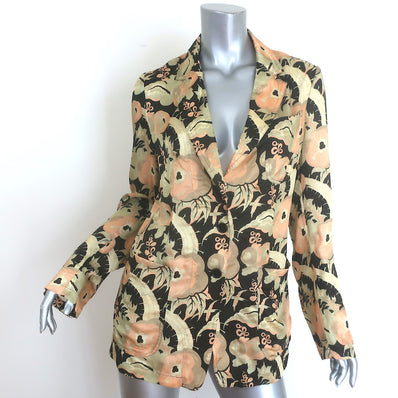 Dries Van Noten floral satin blazer in gold and black, authentic pre-owned, size 36, one-button