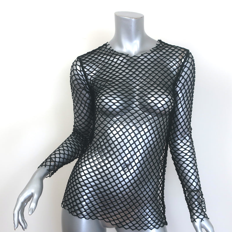 Authentic pre-owned Dries Van Noten long-sleeve black fishnet top, gently worn, size M