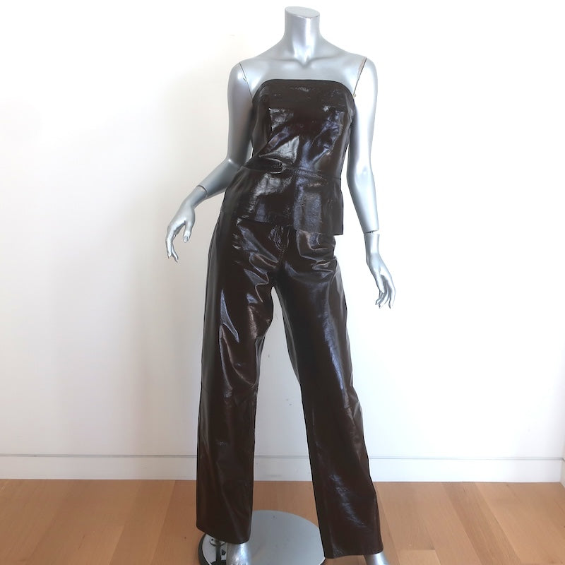 Dries Van Noten Patent Leather Strapless Top &amp; Pants Set