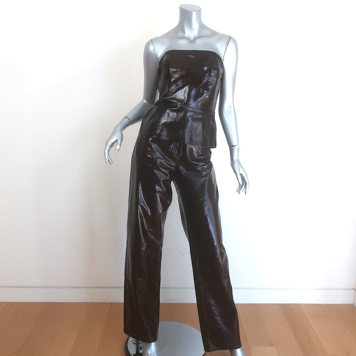 Dries Van Noten Patent Leather Strapless Top &amp; Pants Set