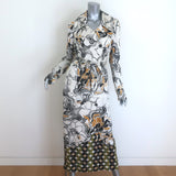 Dries Van Noten Rolana belted trench coat in cream abstract satin, gently pre-owned and authentic designer outerwear