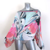 Emilio Pucci asymmetric draped blouse in multicolor printed silk, pre-owned authentic luxury, size US 6