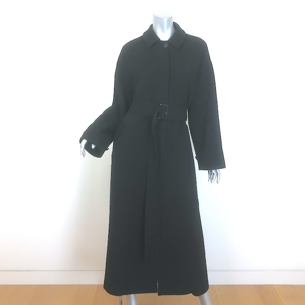 EMPORIO ARMANI ロングコート Emporio Armani Belted Maxi Coat Black Textured Virgin Wool Size 36