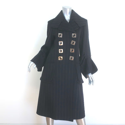 Emporio Armani Double Breasted Striped Coat Black Virgin Wool Size 40