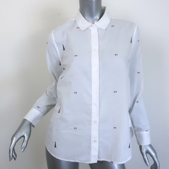 Equipment Leema Eiffel Tower-Embroidered Shirt White Cotton Size Small