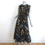Erdem Cecilia Bird Print Belted Ruffled Midi Dress Black Silk Size US 10