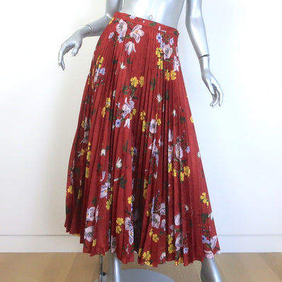 Erdem Nesrine Pleated Midi Skirt Rust Floral 