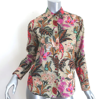 Etro Butterfly Floral Print Shirt Multicolor Cotton Size 40 Long Sleeve Top