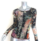 Etro Floral Print Mesh Long Sleeve Top Black Size 44