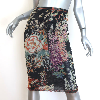 Etro Floral Print Mesh Midi Skirt Black Size 40