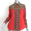 Etro Paisley-Trim Button Down Shirt Red Stretch Cotton Size 44 Long Sleeve Top