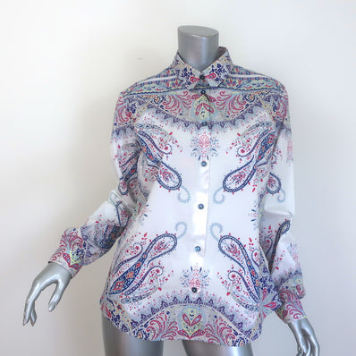 Etro Paisley Button Down Shirt White/Multicolor Cotton Size 46 Long Sleeve Top