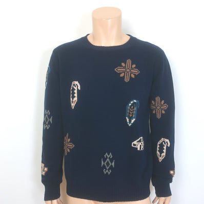 Etro Paisley Intarsia Crewneck Sweater Navy 