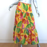 FARM Rio Beaks And Bananas Tiered Midi Skirt Yellow Linen-Blend Size Small