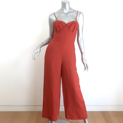FARM Rio Petals Bodice Jumpsuit Red Linen Size Extra Small NEW