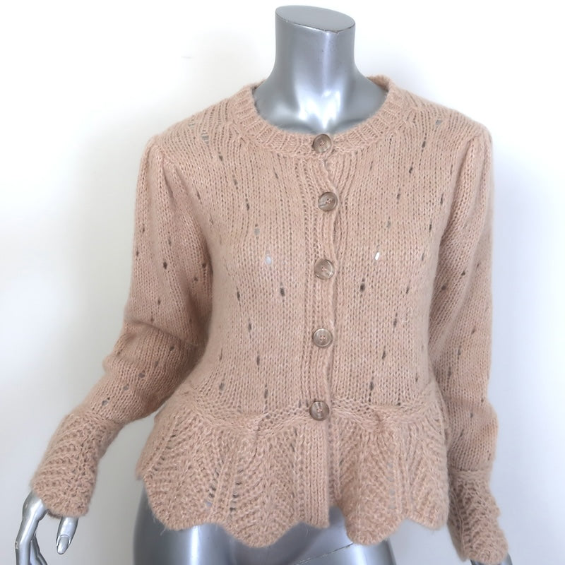 FARM Rio Ruffled Pointelle Puff Sleeve Cardigan