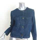 FRAME collarless denim jacket in Cleopatra dark blue, size S — gently pre-owned authentic designer piece.
