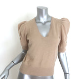 FRAME Frankie cashmere V-neck puff-sleeve sweater in caramel heather, size S, pre-owned, authentic luxury