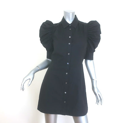 FRAME Gillian Puff Sleeve Mini Shirt Dress Black Cotton Size Small