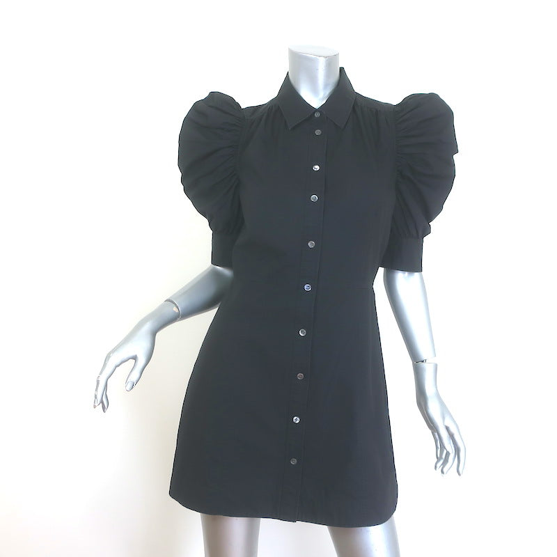 FRAME Gillian Puff Sleeve Mini Shirt Dress Black Cotton Size Small
