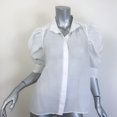 FRAME Gillian Puff Sleeve Top White Ramie Size Medium 