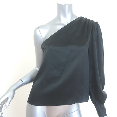 FRAME Relaxed One-Shoulder Top Black Silk Satin Size Small