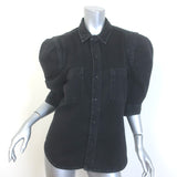 FRAME Rosette Puff Sleeve Button-Down Shirt Black Cotton Size Large