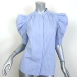 FRAME Ruched Puff Sleeve Shirt Chambray Blue 
