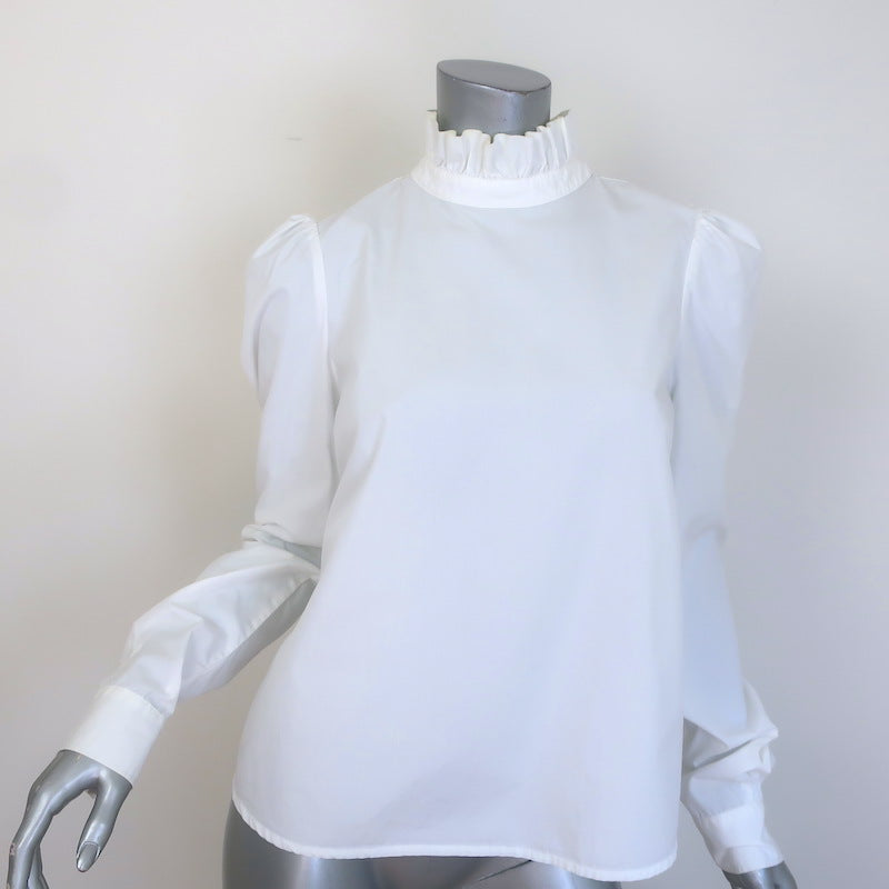 FRAME Ruffle Neck Button-Back Blouse White 
