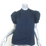 FRAME The Gathered Puff Sleeve Top Navy Cotton