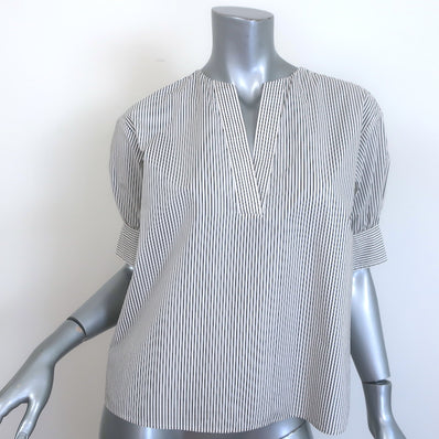 FRAME V-Neck Popover Top White/Black Striped Cotton Size Small