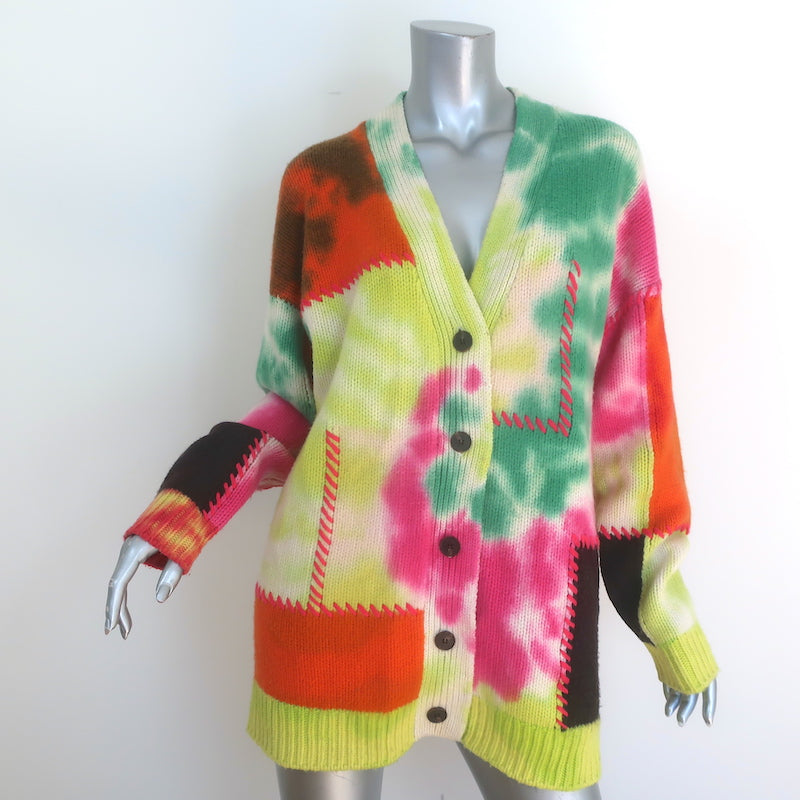 FRAME x Julia Sarr-Jamois Tie Dye Cashmere Cardigan Lime Multi Size Small